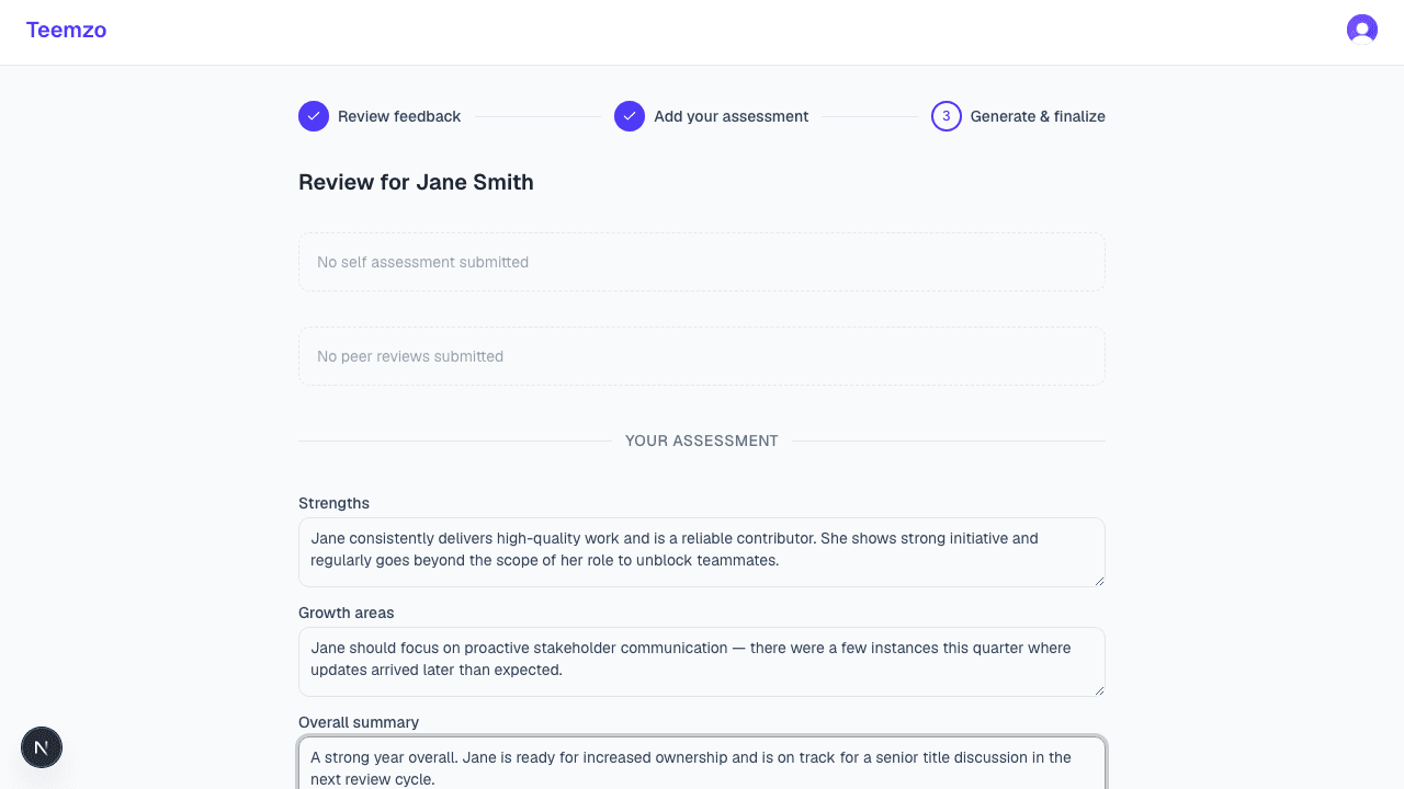 Teemzo manager review — waiting for peer responses